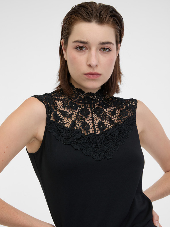 Orsay Črna ženska majica s čipkastim detajlom ORSAY