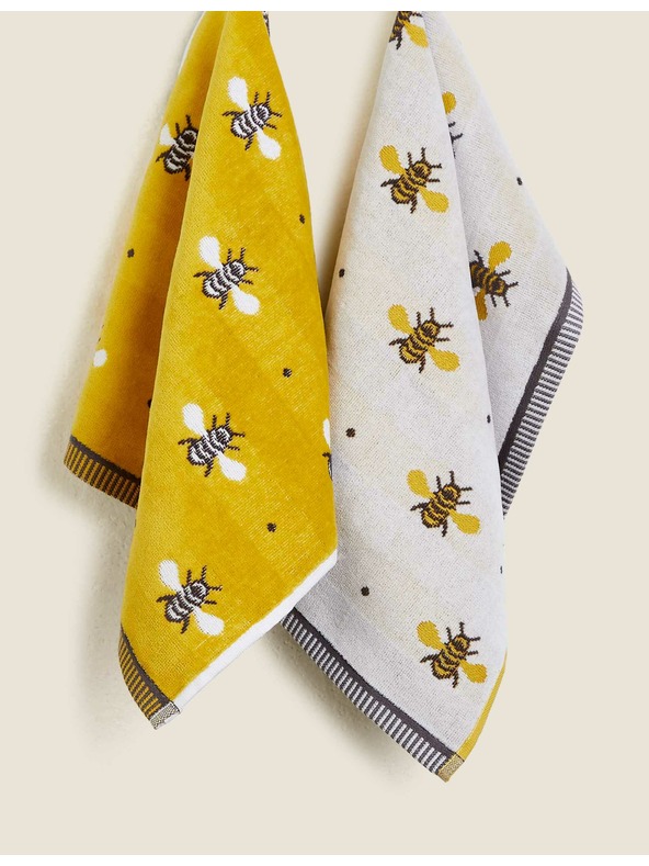 Marks & Spencer Komplet 2 brisač iz čiste bombaža zotiskom čebel Marks & Spencer rumena