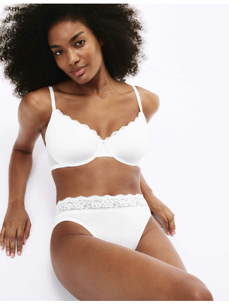 Marks & Spencer Bombažne čipkaste spodnjice z likro, 5 kosov Marks & Spencer bela