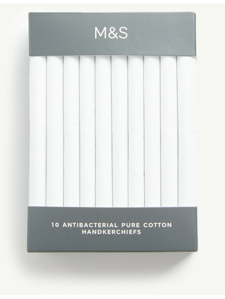 Marks & Spencer 10 kosov antibakterijskih robčkov iz čistega bombaža s sanitetnim zaključkom® Marks & Spencer beli