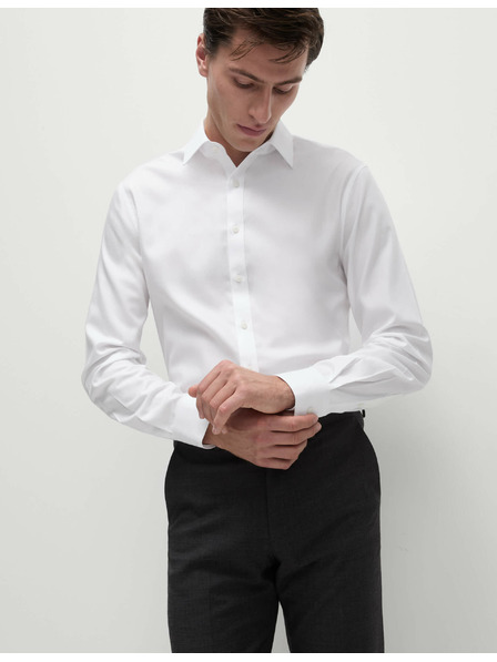 Marks & Spencer Bombažna srajca ozkega kroja z nezmečkljivo obdelavo Marks & Spencer bela
