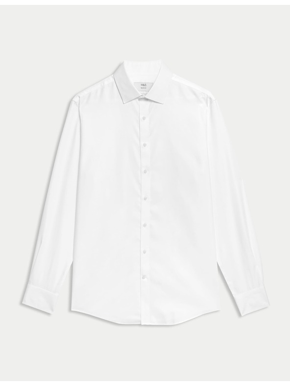 Marks & Spencer Bombažna srajca ozkega kroja z nezmečkljivo obdelavo Marks & Spencer bela