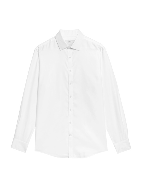 Marks & Spencer Bombažna srajca ozkega kroja z nezmečkljivo obdelavo Marks & Spencer bela