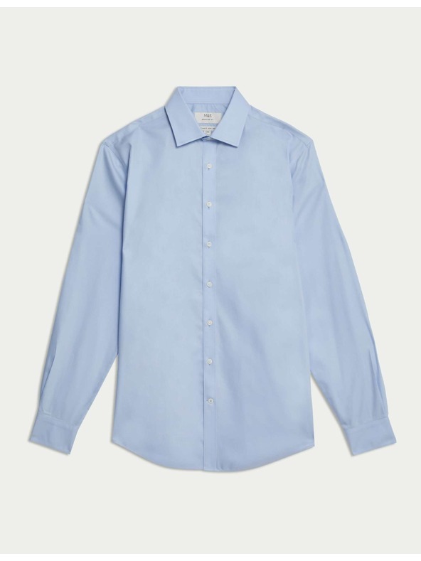 Marks & Spencer Bombažna srajca klasičnega kroja z nezmečkljivo obdelavo Marks & Spencer modra