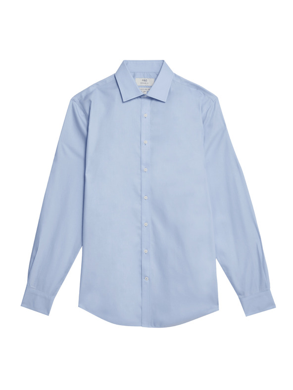 Marks & Spencer Bombažna srajca klasičnega kroja z nezmečkljivo obdelavo Marks & Spencer modra