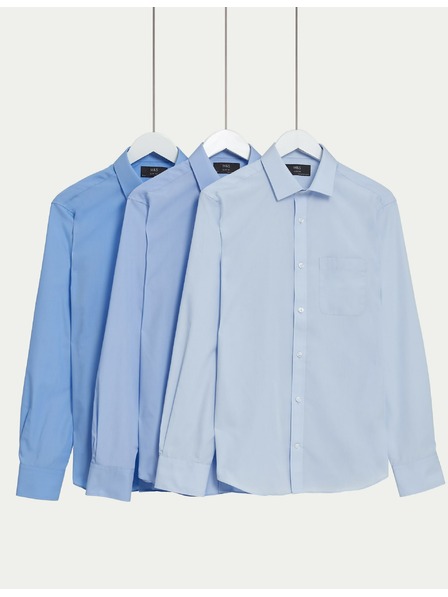 Marks & Spencer Srajca ozkega kroja iz mešanice bombaža, 3 kosi Marks & Spencer modra