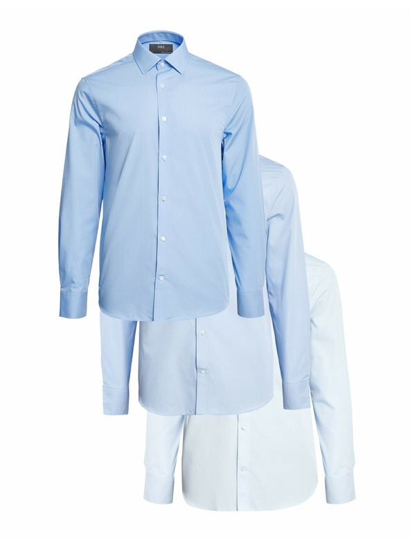 Marks & Spencer Srajca ozkega kroja iz mešanice bombaža, 3 kosi Marks & Spencer modra