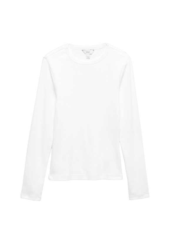 Marks & Spencer Rebrast top z visokim deležem bombaže Marks & Spencer bela