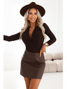 numoco Stilska ženska body obleka z zavihajočim izrezom - čokoladne barve