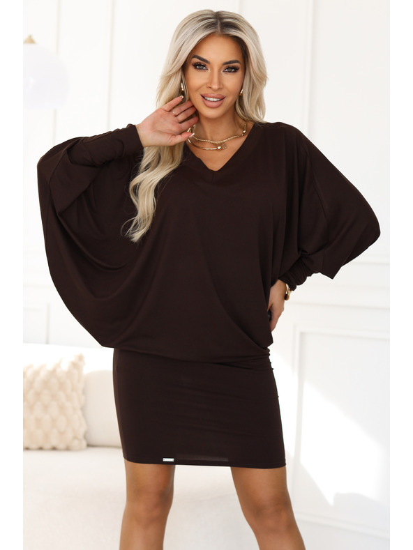 numoco Udobne netopirske obleke z dolgimi rokavi - čokoladne barve