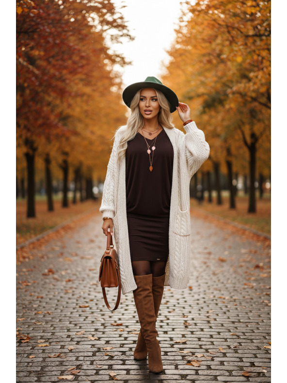 numoco Udobne netopirske obleke z dolgimi rokavi - čokoladne barve