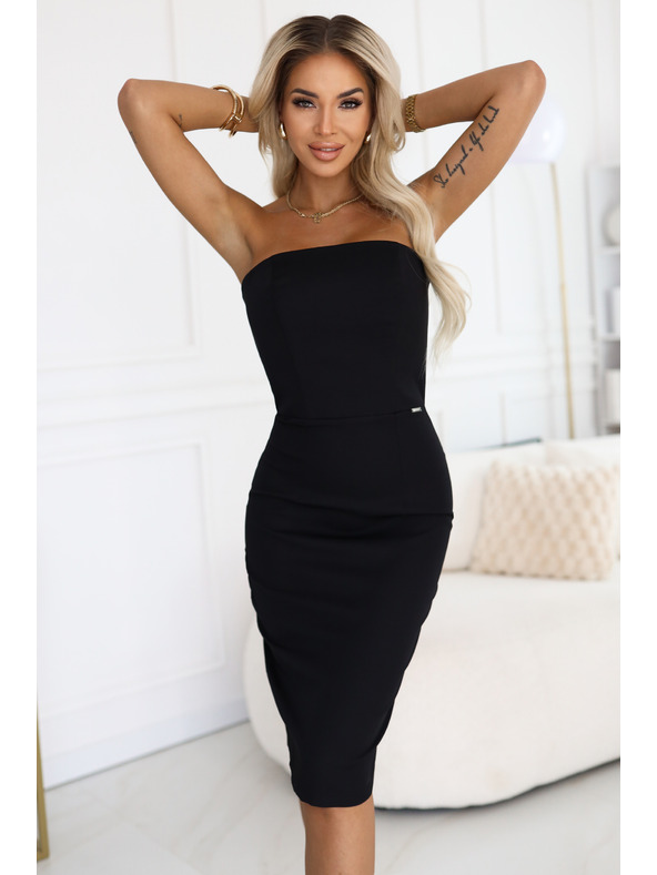 numoco Midi obleke z golimi rameni in stezniki - črne