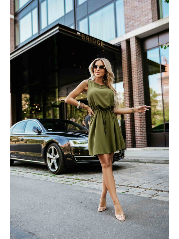 numoco VICTORIA trapezne obleke brez rokavov z vezavo v pasu - kaki