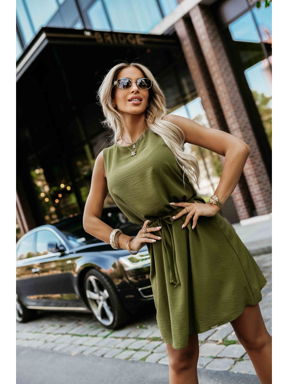 numoco VICTORIA trapezne obleke brez rokavov z vezavo v pasu - kaki