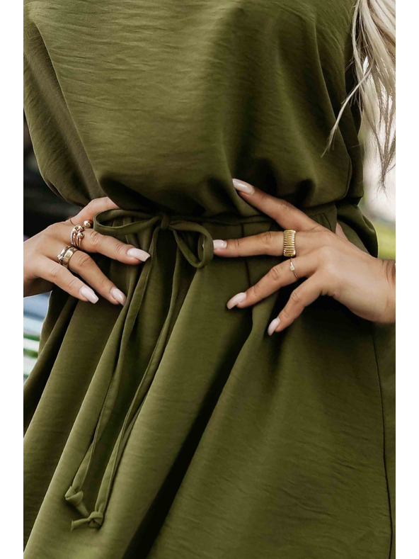 numoco VICTORIA trapezne obleke brez rokavov z vezavo v pasu - kaki