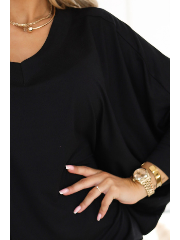 numoco Udobne netopirske obleke z dolgimi rokavi - črne