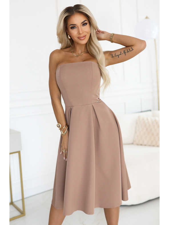 numoco VIVIENNE midi obleke s stezniki in razširjenimi naramnicami za posebne priložnosti - bež