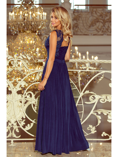 numoco LEA dolge obleke z vezenim izrezom - temno modre