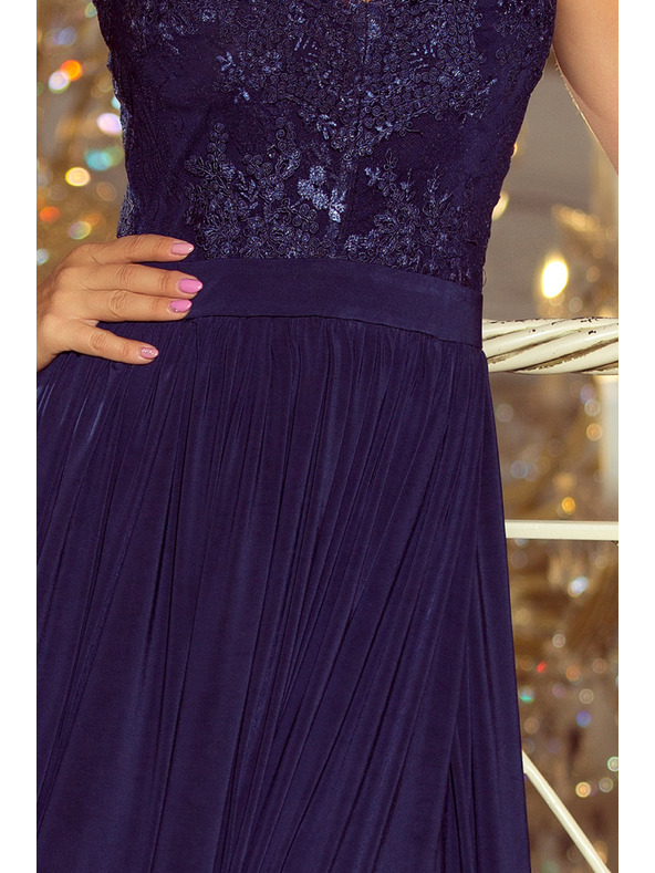 numoco LEA dolge obleke z vezenim izrezom - temno modre