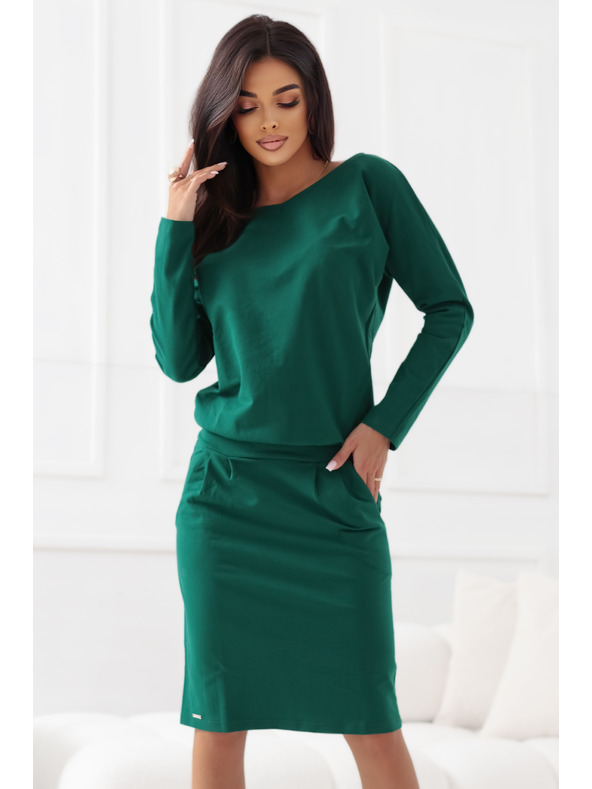 numoco Jopične obleke z dolgimi rokavi in žepi - udoben kroj z izrezom zadaj - zelene