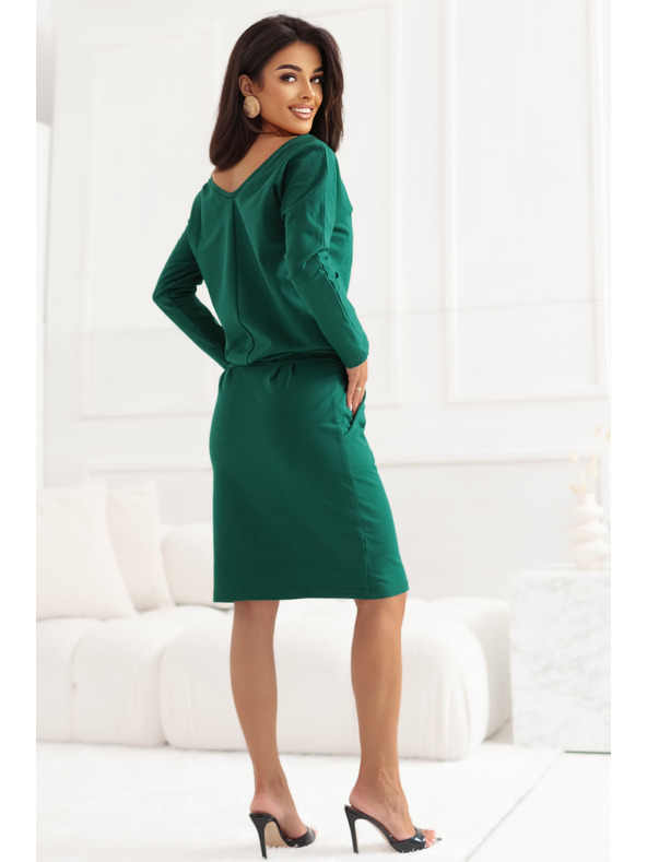 numoco Jopične obleke z dolgimi rokavi in žepi - udoben kroj z izrezom zadaj - zelene