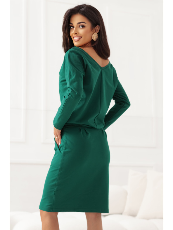 numoco Jopične obleke z dolgimi rokavi in žepi - udoben kroj z izrezom zadaj - zelene