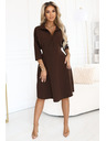numoco SANDY valovite srajčne obleke z pasom - čokoladne