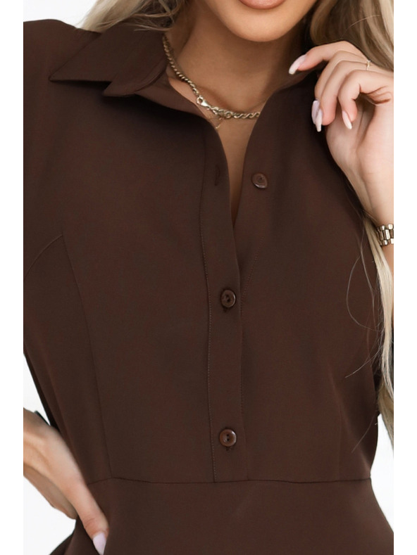 numoco SANDY valovite srajčne obleke z pasom - čokoladne