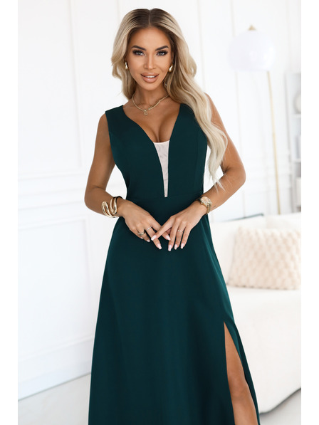 numoco Modni, postavi sličen modni maksi kroj z razporkom na nogi - stekleničasto zelena