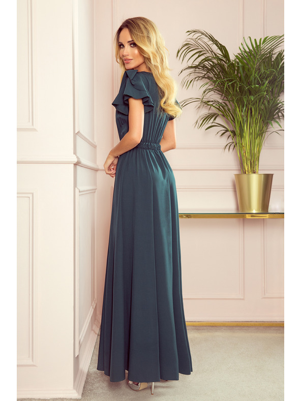 numoco LIDIA dolge obleke z izrezom in volani - zelene