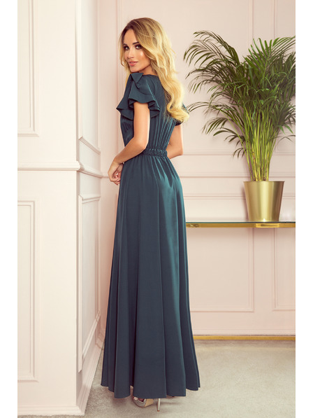 numoco LIDIA dolge obleke z izrezom in volani - zelene