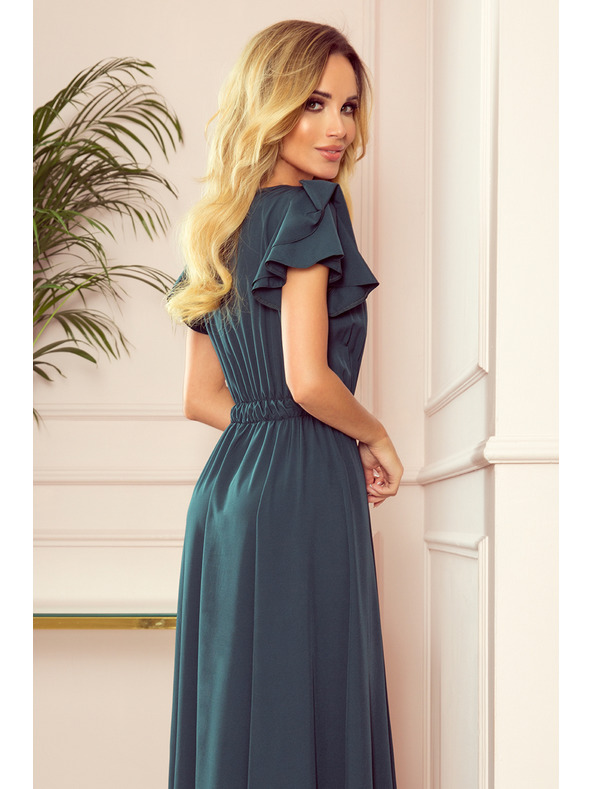 numoco LIDIA dolge obleke z izrezom in volani - zelene