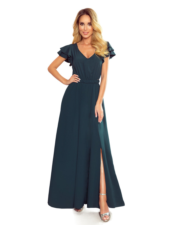 numoco LIDIA dolge obleke z izrezom in volani - zelene