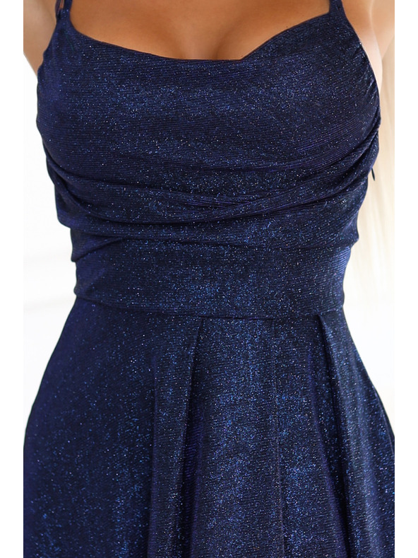 numoco Dolge obleke z nežnim bleščicami in korzet zavezovanjem zadaj - temno modre z bleščicami