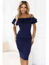 numoco CARMEN oprijete midi obleke v španskem slogu - temno modre