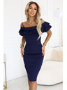 numoco CARMEN oprijete midi obleke v španskem slogu - temno modre
