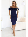 numoco CARMEN oprijete midi obleke v španskem slogu - temno modre