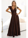 numoco CRYSTAL svilene dolge obleke z izrezom - čokoladne
