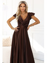 numoco CRYSTAL svilene dolge obleke z izrezom - čokoladne