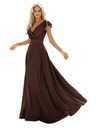numoco CRYSTAL svilene dolge obleke z izrezom - čokoladne