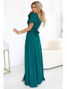 numoco Elegantne dolge slavnostne obleke s cvetom, pasom in visokim razporkom - steklenozelene