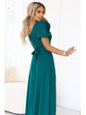 numoco Elegantne dolge slavnostne obleke s cvetom, pasom in visokim razporkom - steklenozelene