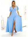 numoco JENNIFER dolge obleke z razporkom na nogavicah, rokavi in izrezom - svetlo modre