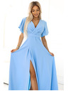 numoco JENNIFER dolge obleke z razporkom na nogavicah, rokavi in izrezom - svetlo modre