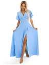 numoco JENNIFER dolge obleke z razporkom na nogavicah, rokavi in izrezom - svetlo modre