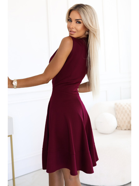 numoco Ekskluzivne obleke z razširjenim spodnjim delom in zadrgo - vinsko rdeče