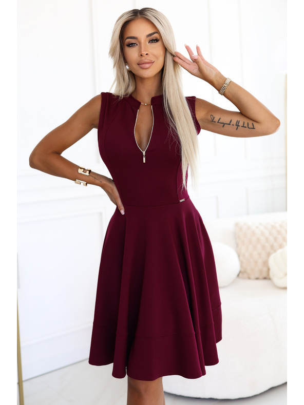 numoco Ekskluzivne obleke z razširjenim spodnjim delom in zadrgo - vinsko rdeče