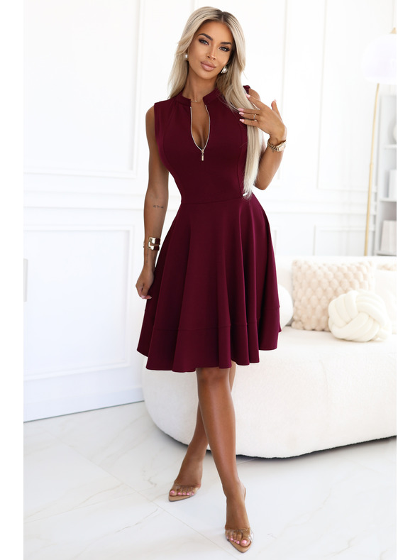 numoco Ekskluzivne obleke z razširjenim spodnjim delom in zadrgo - vinsko rdeče