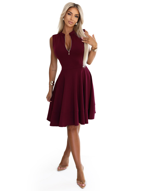 numoco Ekskluzivne obleke z razširjenim spodnjim delom in zadrgo - vinsko rdeče