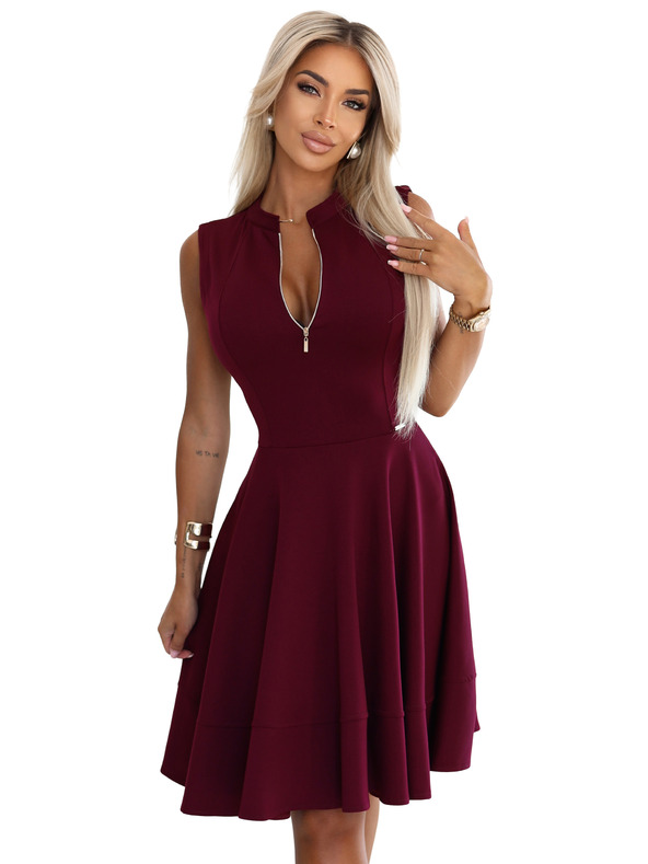 numoco Ekskluzivne obleke z razširjenim spodnjim delom in zadrgo - vinsko rdeče